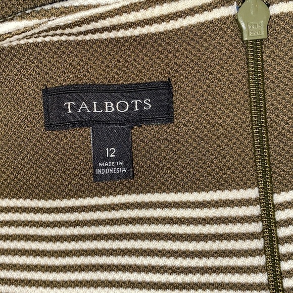 TALBOTS size 12 olive green striped shift dress - Picture 4 of 6